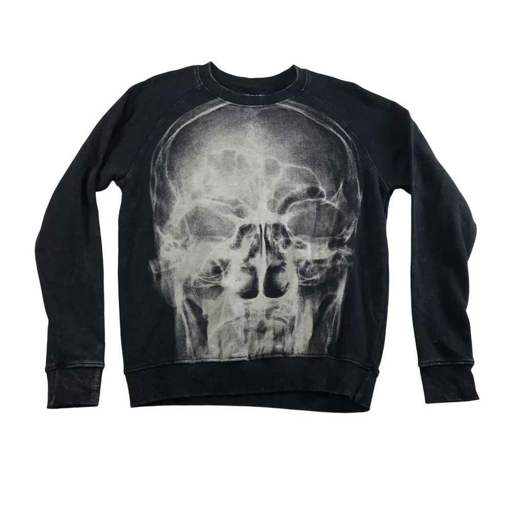 Hot Topic Mens Small Washed Black X-Ray Skull Graphic Crewneck Sweatshirt